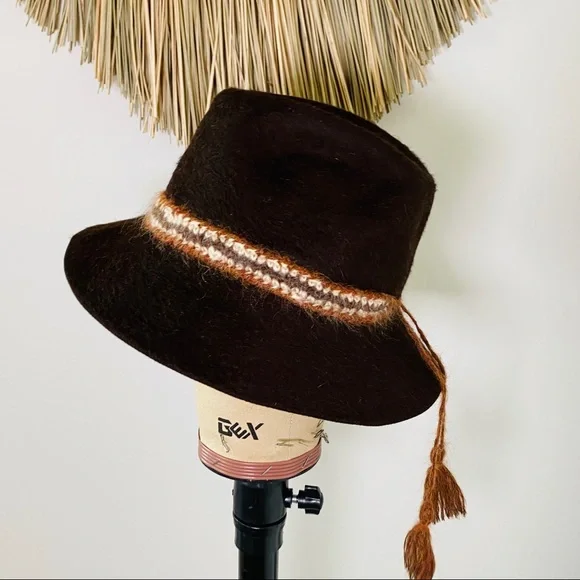 Vintage Brown 100% Rabbit Fedora W Braided Wool Accent Tie  display picture 3